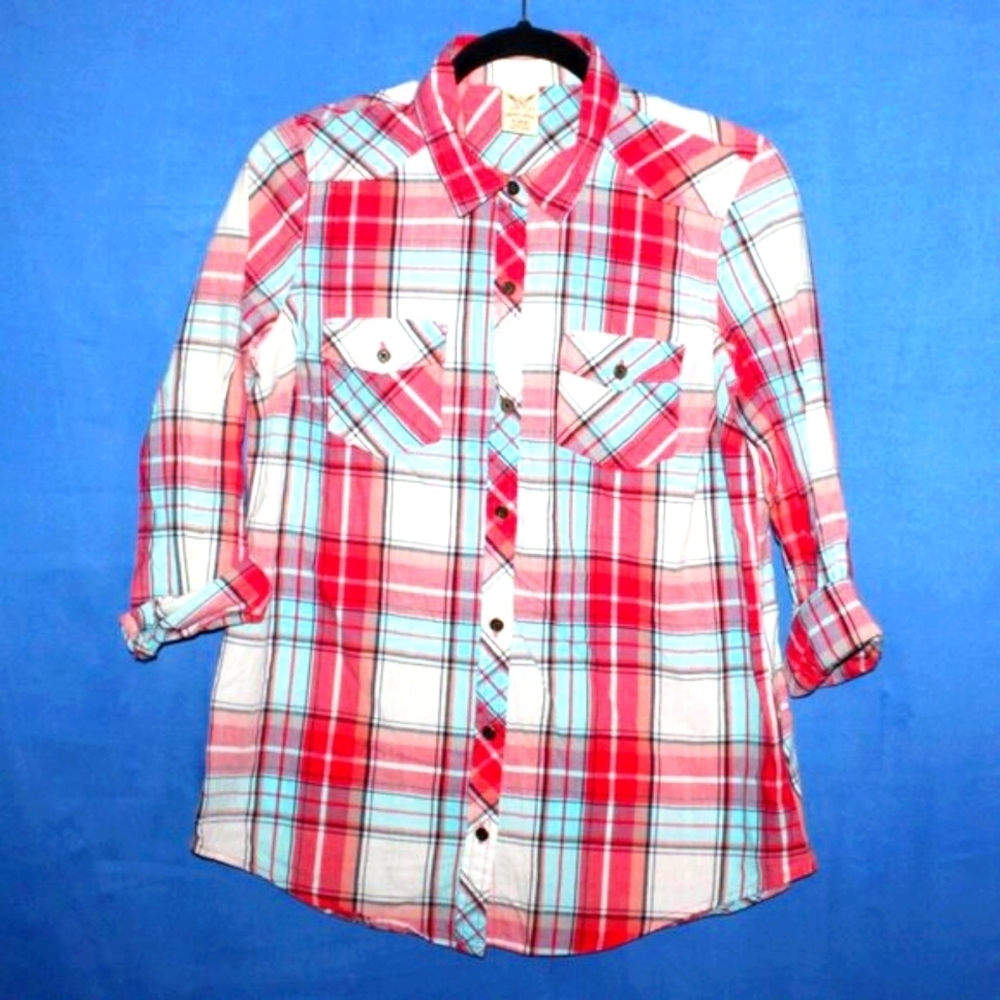 Faded Glory Multicolor Plaid Button Up S (4-6)